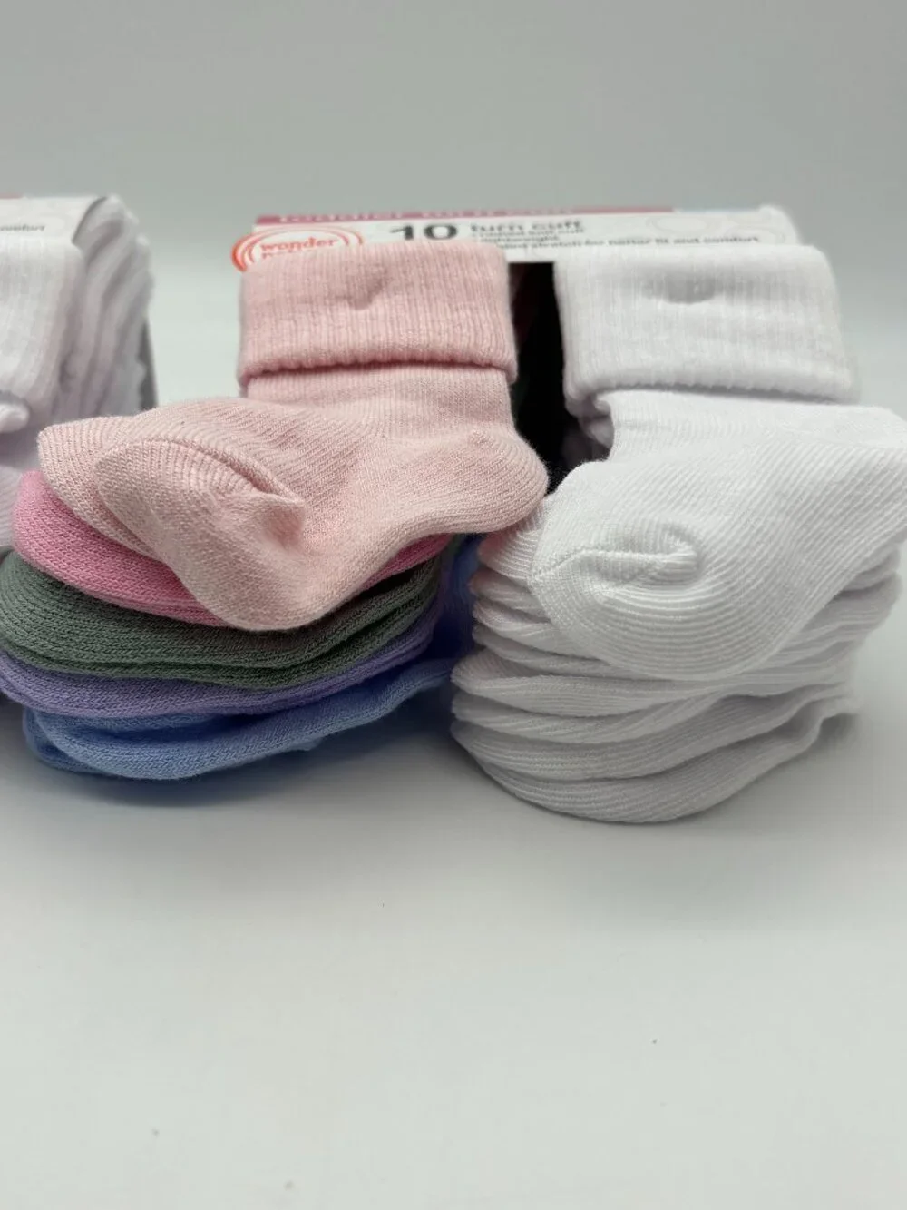 Wonder Nation Infant Girls 10pk Bobby Ribbed Knit Turn Cuff Socks, 0-6M (x2)